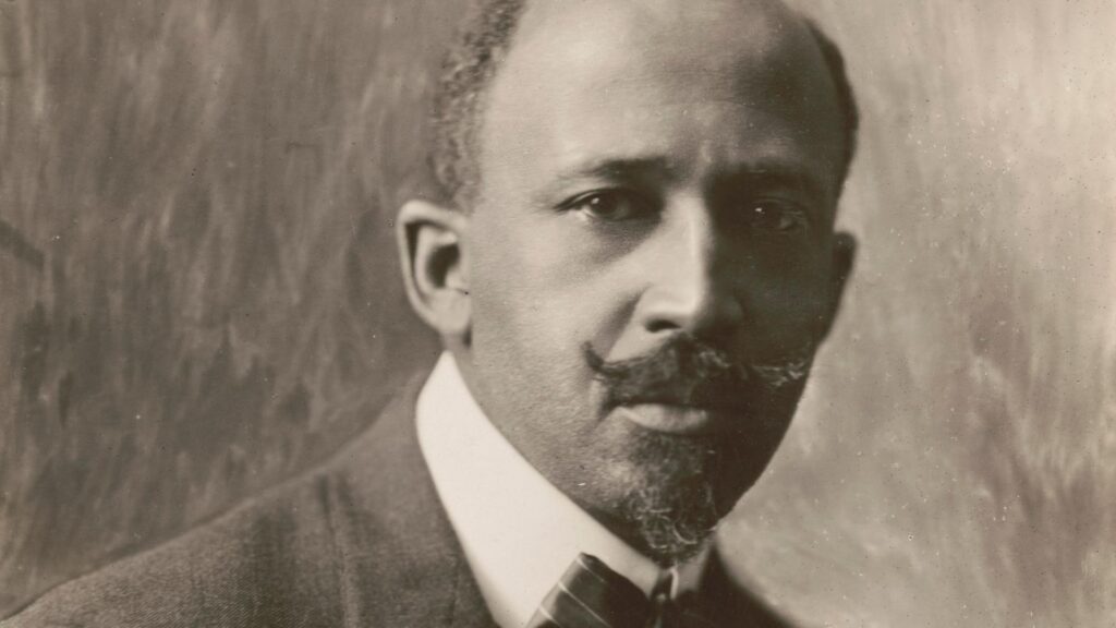 A black and white, portrait photograph of W.E.B. Du Bois.